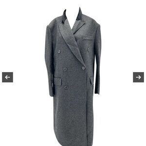Papermoon Wool Charcoal Double-Breasted Trench Coat